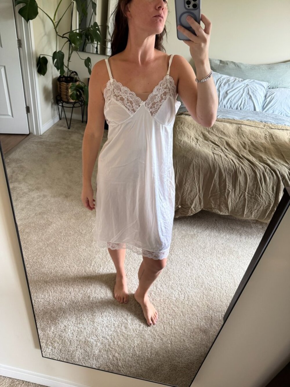 Vintage White Nightgown Slip with Lace Detailing Size XL